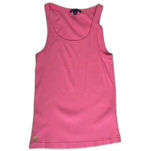 Ralph Lauren Tank Top Sleeveless Women XL Scoop Neck Pink Green Polo Pony Preppy